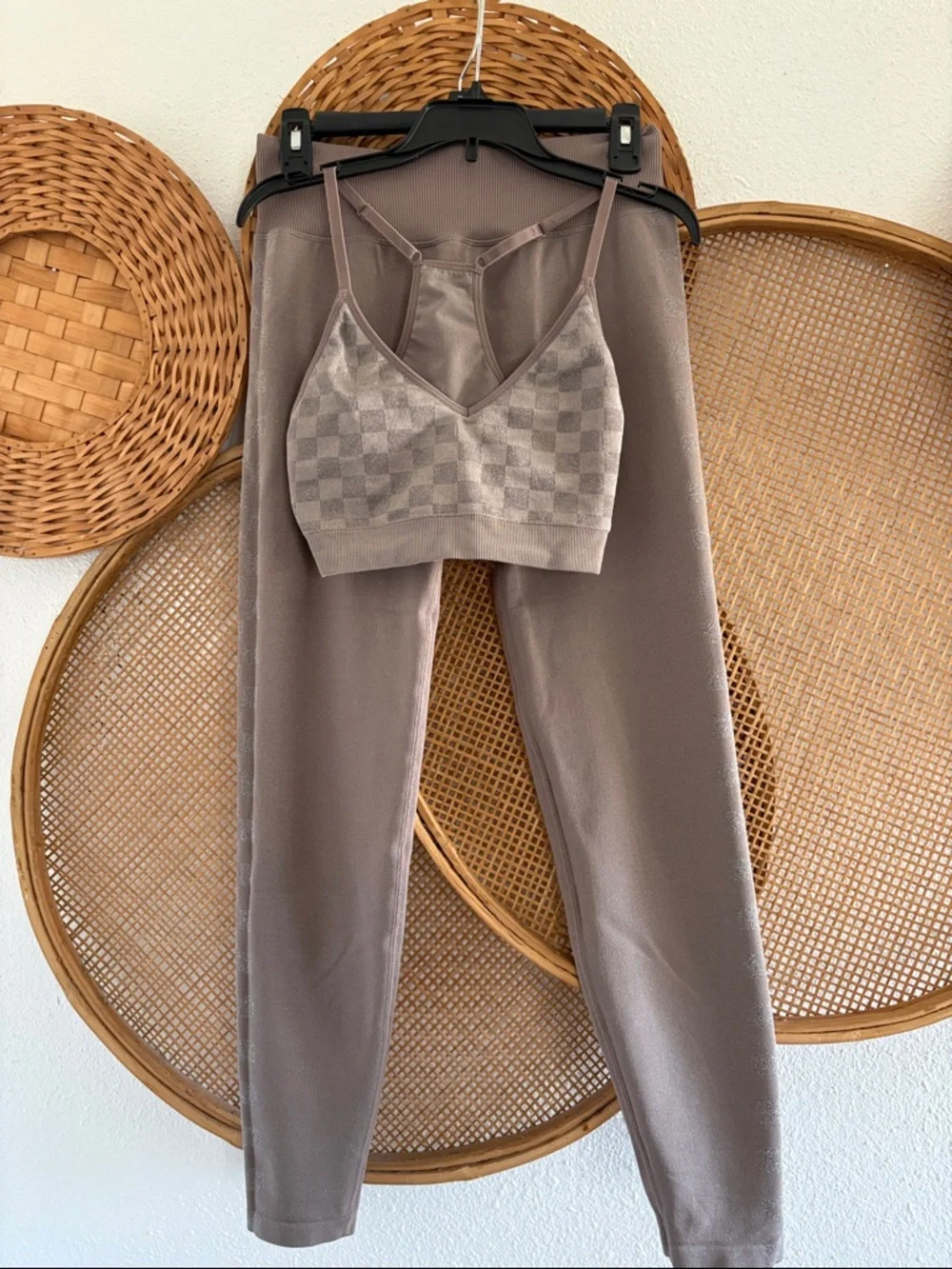 Victorias Secret Pink Seamless Checker Bralette & Legging Set - Taupe - Picture 1 of 5
